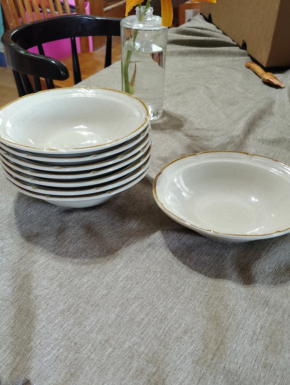 Hearthside Neutral Cream Stoneware Bowl with Rustic Brown